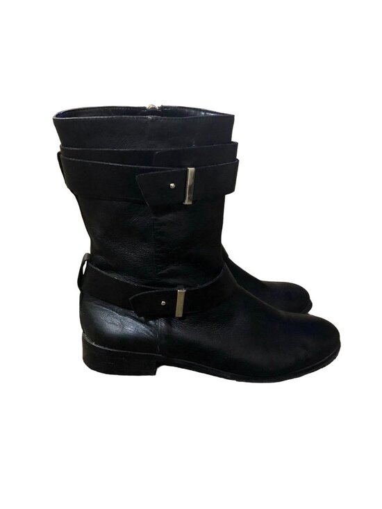 Ann Taylor Shoes - Ann Taylor Black Leather Ankle Moto Harness Boots Womens 6.5 Side Zip Used
